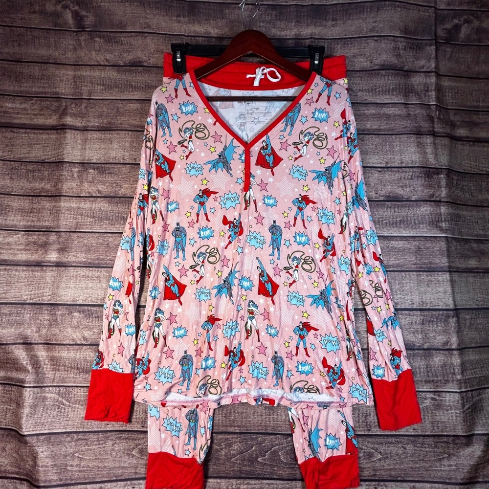 Little‎ Sleepies Justice League Bamboo Pajama Set Womens Large Pink DC Comics L